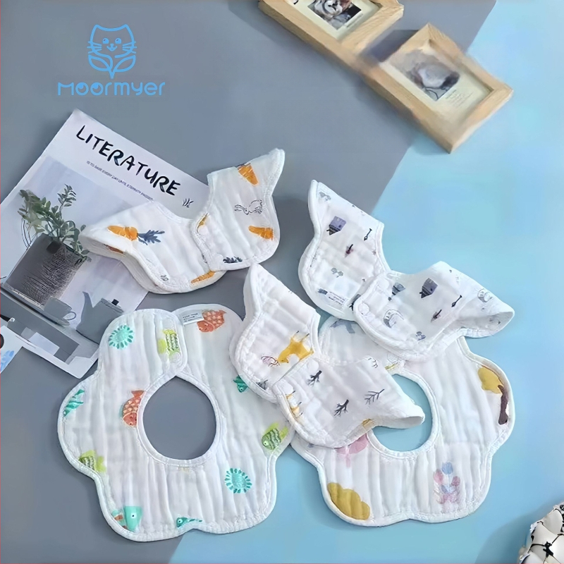 Bibs pentru sugari și copii mici, din tifon și bumbac 100%, absorbant, modele animale, desene animate sau flori