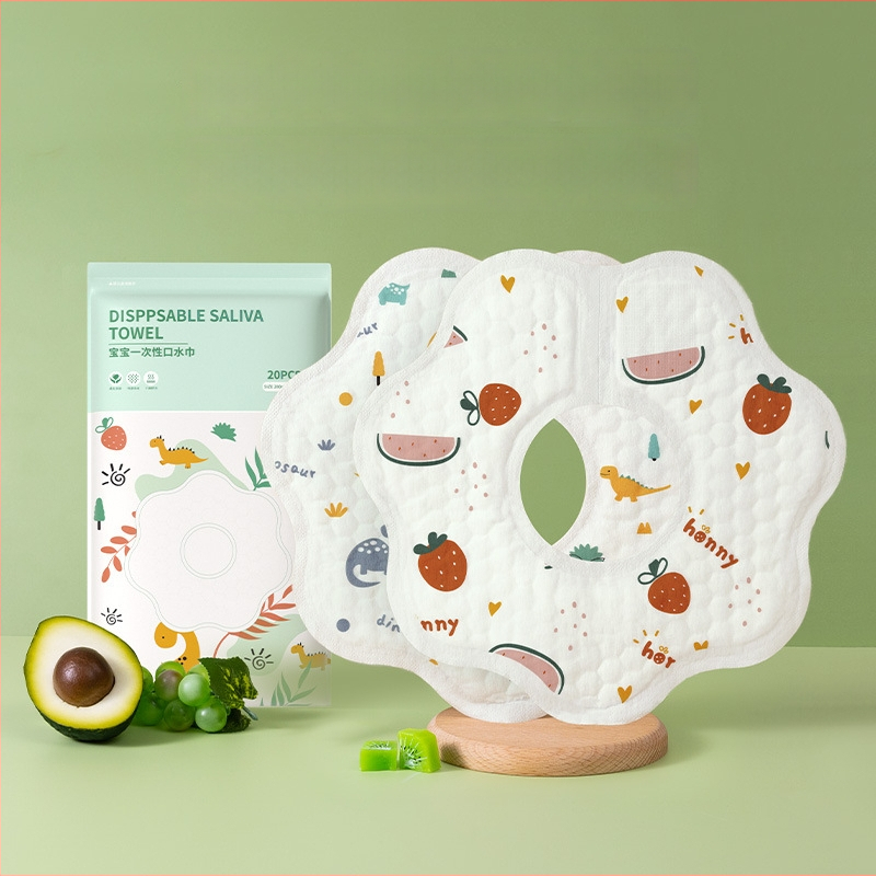 Bib pentru bebeluși 0–3 ani, din material nețesut, impermeabil și rezistent la murdărie, ambalare individuală, protecție pentru gât anti-pătrundere, modele: animale, desene animate, carouri, flori