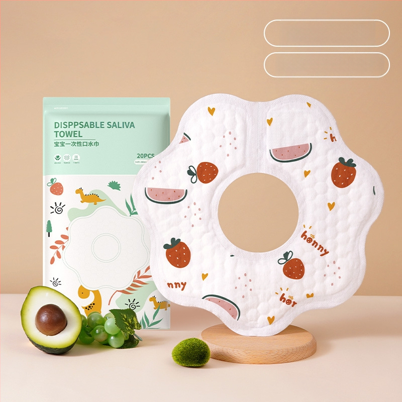 Bib pentru bebeluși 0–3 ani, din material nețesut, impermeabil și rezistent la murdărie, ambalare individuală, protecție pentru gât anti-pătrundere, modele: animale, desene animate, carouri, flori