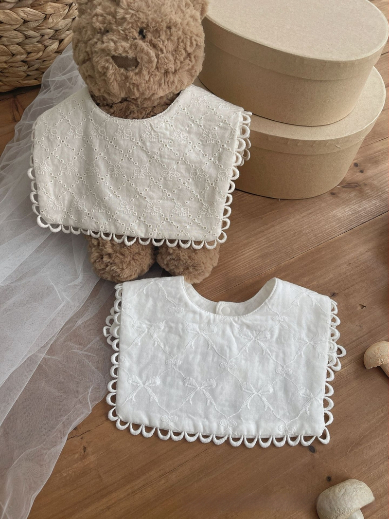 Bavetă de bebeluș în stil coreean, cu funda din dantelă brodată, din bumbac 100%, pentru fete, 1–3 ani, primăvară 2025