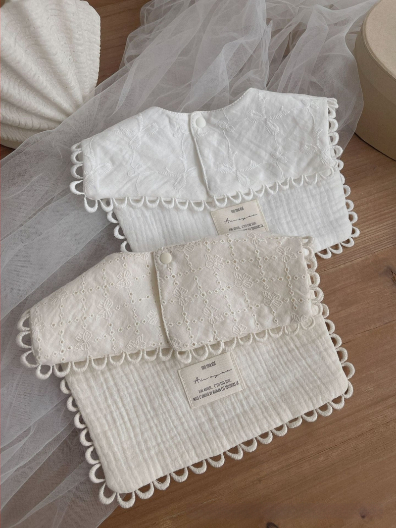 Bavetă de bebeluș în stil coreean, cu funda din dantelă brodată, din bumbac 100%, pentru fete, 1–3 ani, primăvară 2025