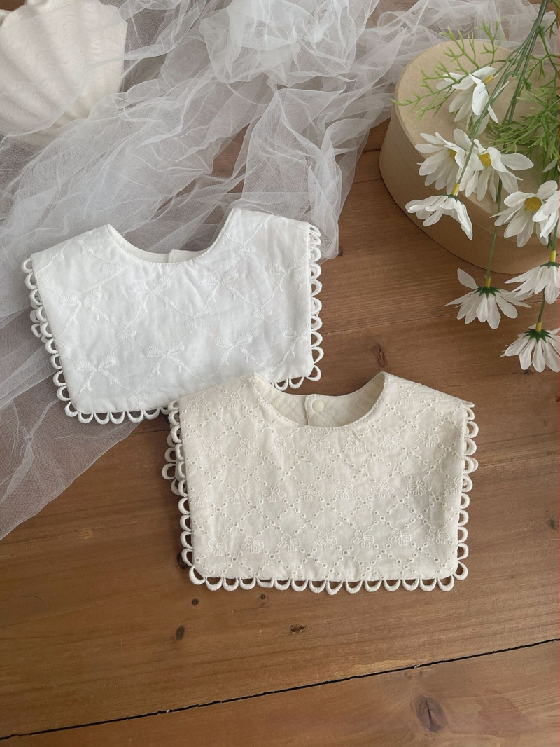 Bavetă de bebeluș în stil coreean, cu funda din dantelă brodată, din bumbac 100%, pentru fete, 1–3 ani, primăvară 2025