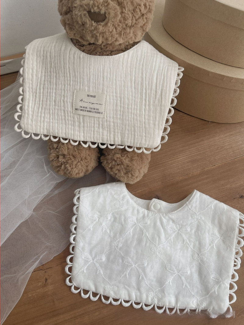 Bavetă de bebeluș în stil coreean, cu funda din dantelă brodată, din bumbac 100%, pentru fete, 1–3 ani, primăvară 2025