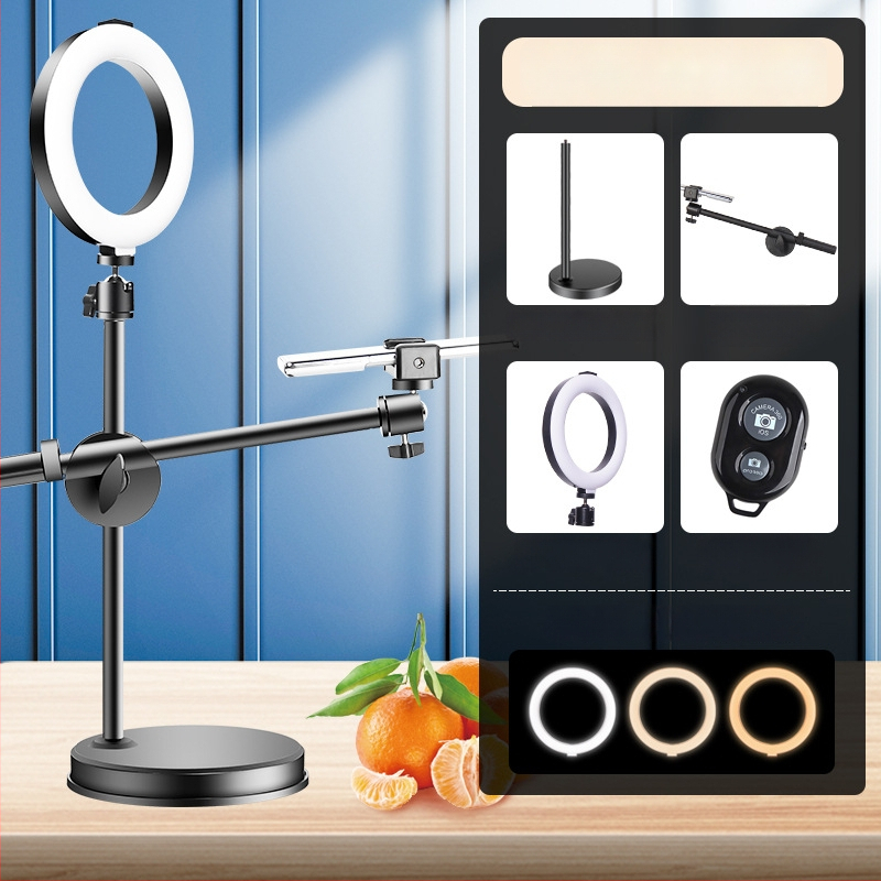 Suport de telefon deasupra biroului pentru filmări profesionale cu iluminare pentru livestream și selfie (Tip: Air bag holder; Material: Alloy; Stil: Simple)