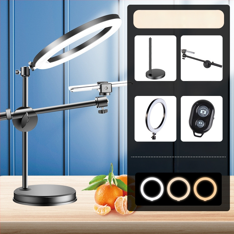 Suport de telefon deasupra biroului pentru filmări profesionale cu iluminare pentru livestream și selfie (Tip: Air bag holder; Material: Alloy; Stil: Simple)