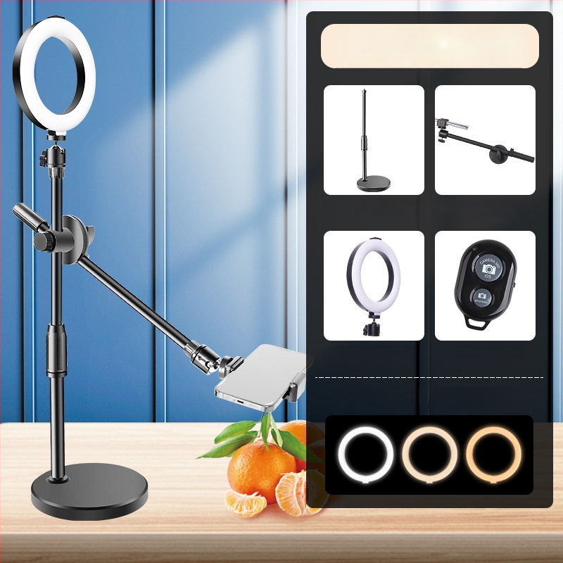 Suport de telefon deasupra biroului pentru filmări profesionale cu iluminare pentru livestream și selfie (Tip: Air bag holder; Material: Alloy; Stil: Simple)