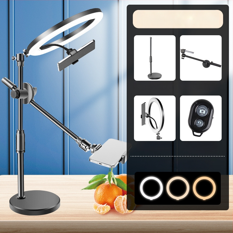 Suport de telefon deasupra biroului pentru filmări profesionale cu iluminare pentru livestream și selfie (Tip: Air bag holder; Material: Alloy; Stil: Simple)