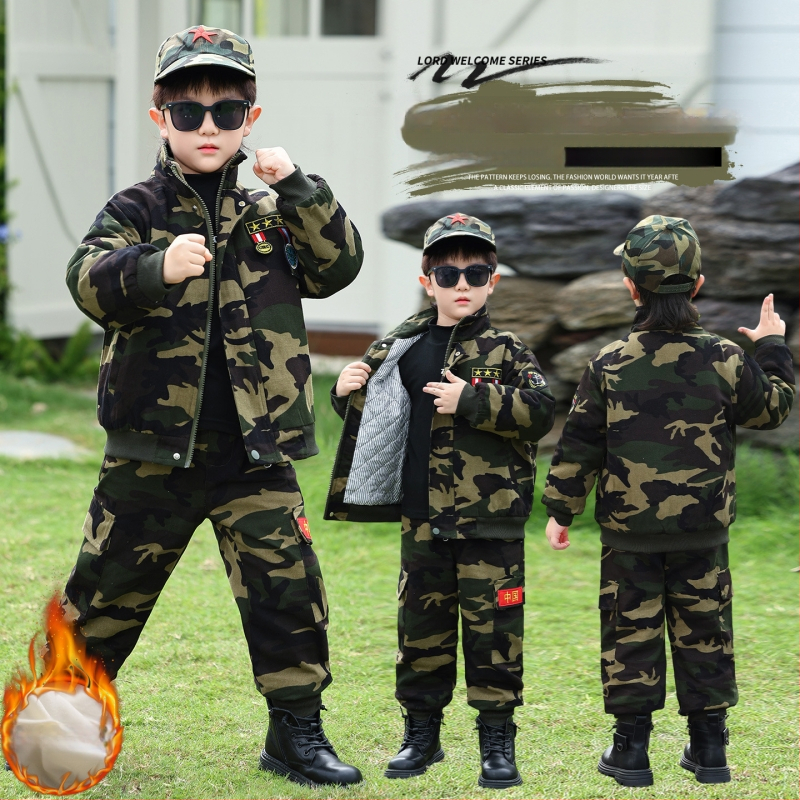 Costum camuflaj pentru copii din bumbac, set din două piese, pentru toamnă-iarna, îmbrăcăminte de lucru groasă, unisex