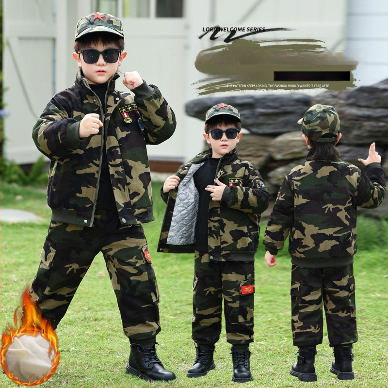 Costum camuflaj pentru copii din bumbac, set din două piese, pentru toamnă-iarna, îmbrăcăminte de lucru groasă, unisex