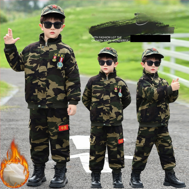 Costum camuflaj pentru copii din bumbac, set din două piese, pentru toamnă-iarna, îmbrăcăminte de lucru groasă, unisex