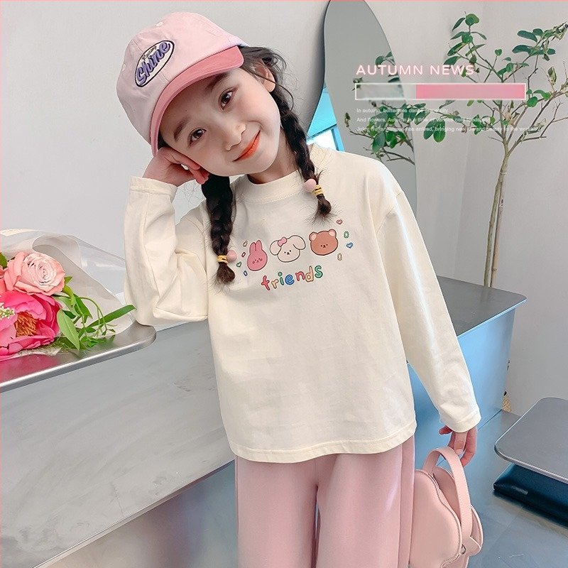 Tricou pentru copii cu mâneci lungi, 100% bumbac, guler rotund, imprimeu desen animat