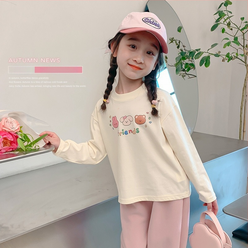 Tricou pentru copii cu mâneci lungi, 100% bumbac, guler rotund, imprimeu desen animat