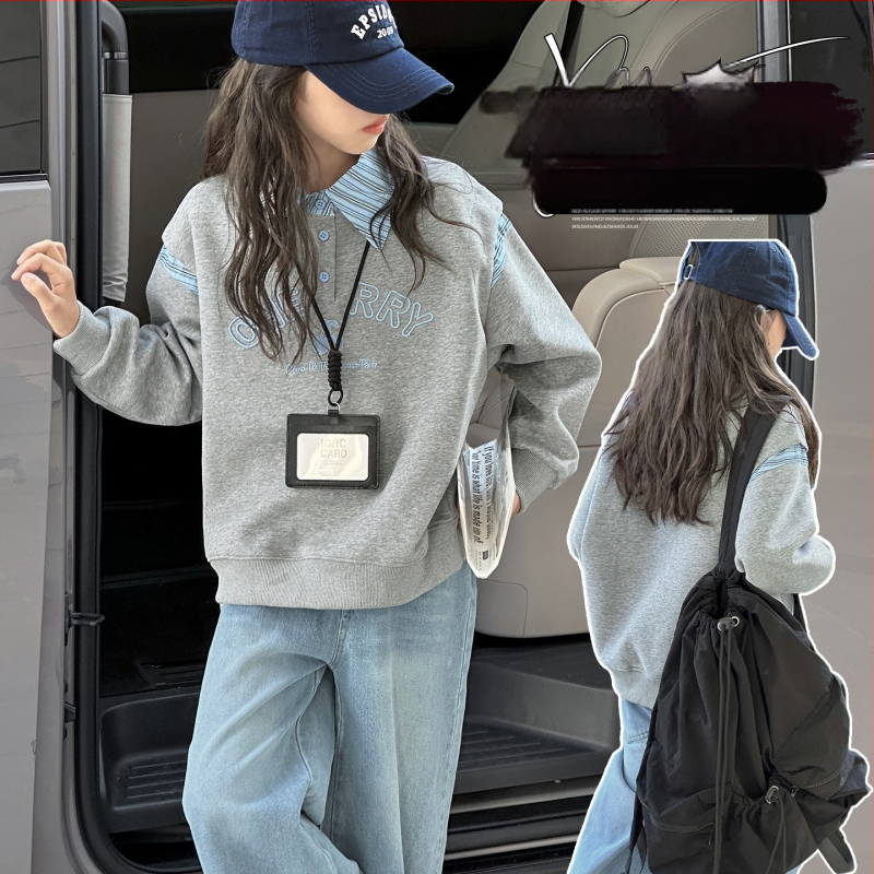 Costum copii din două piese: bumbac (55% material principal), top cu mânecă lungă brodat, sezon toamnă, pentru copii peste 8 ani