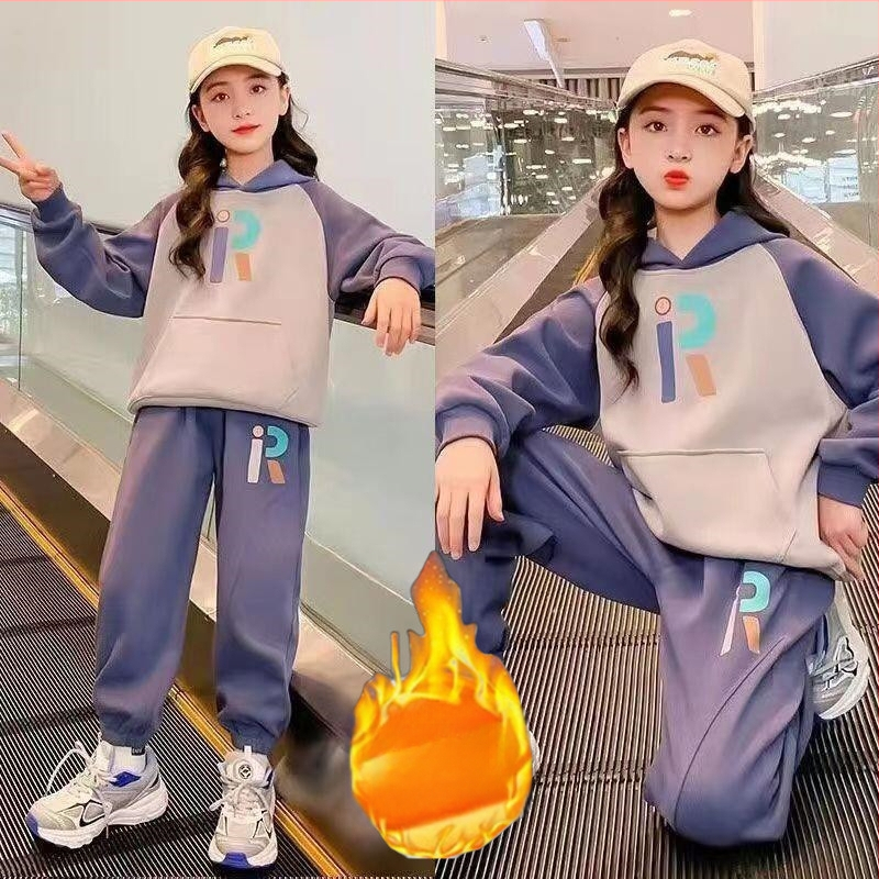 Set pentru fetițe din bumbac cu hanorac și pantaloni — mâneci lungi, imprimeu cu litere, stil casual, potrivit pentru toamnă, iarnă și primăvară