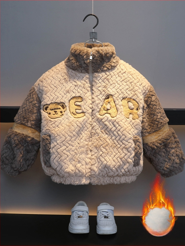 Palton de iarnă pentru copii, căptușeală din fleece, închidere cu fermoar, guler înalt, construcție groasă