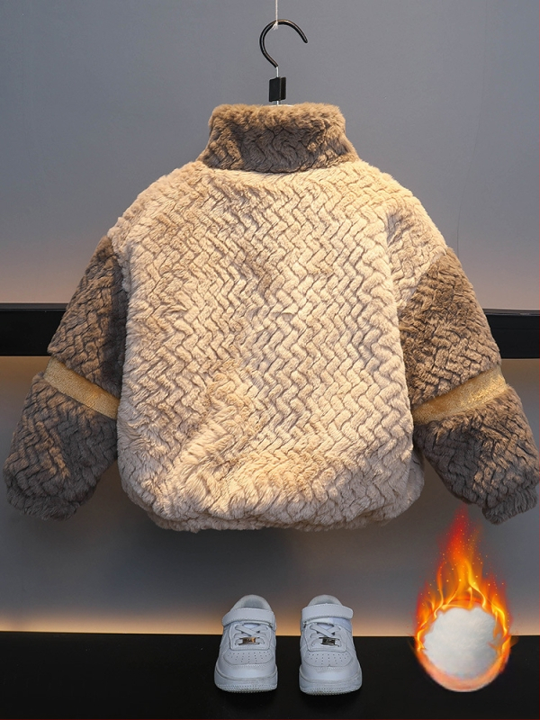 Palton de iarnă pentru copii, căptușeală din fleece, închidere cu fermoar, guler înalt, construcție groasă