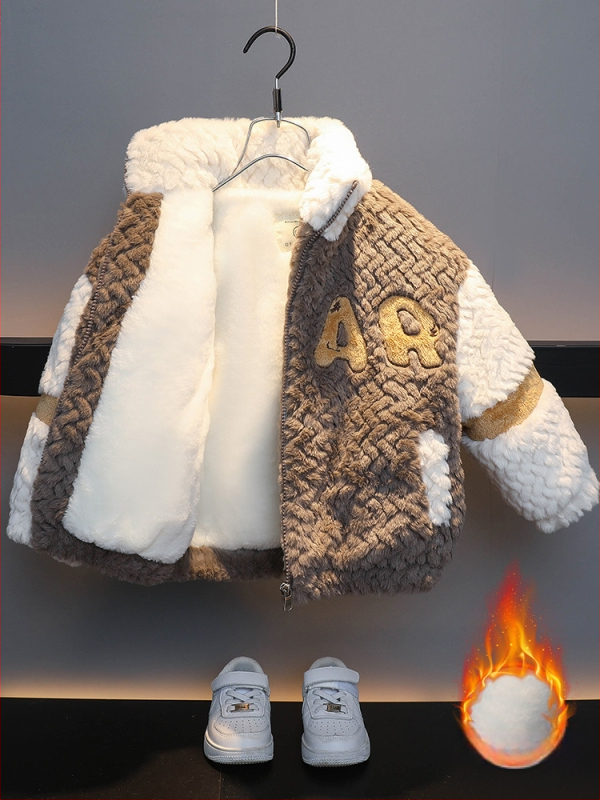 Palton de iarnă pentru copii, căptușeală din fleece, închidere cu fermoar, guler înalt, construcție groasă