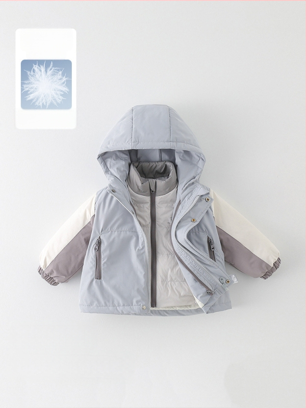 Geacă de iarnă 3 în 1 cu căptușeală detașabilă din puf, cu glugă, pentru copii 1–3 ani