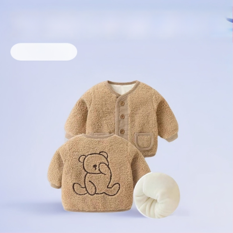 Jachetă bebeluș din fleece pluș – palton gros de iarnă, guler rotund, mâneci lungi, căptușeală poliester