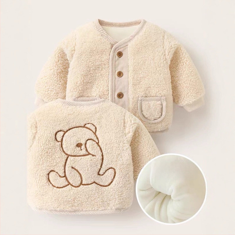 Jachetă bebeluș din fleece pluș – palton gros de iarnă, guler rotund, mâneci lungi, căptușeală poliester