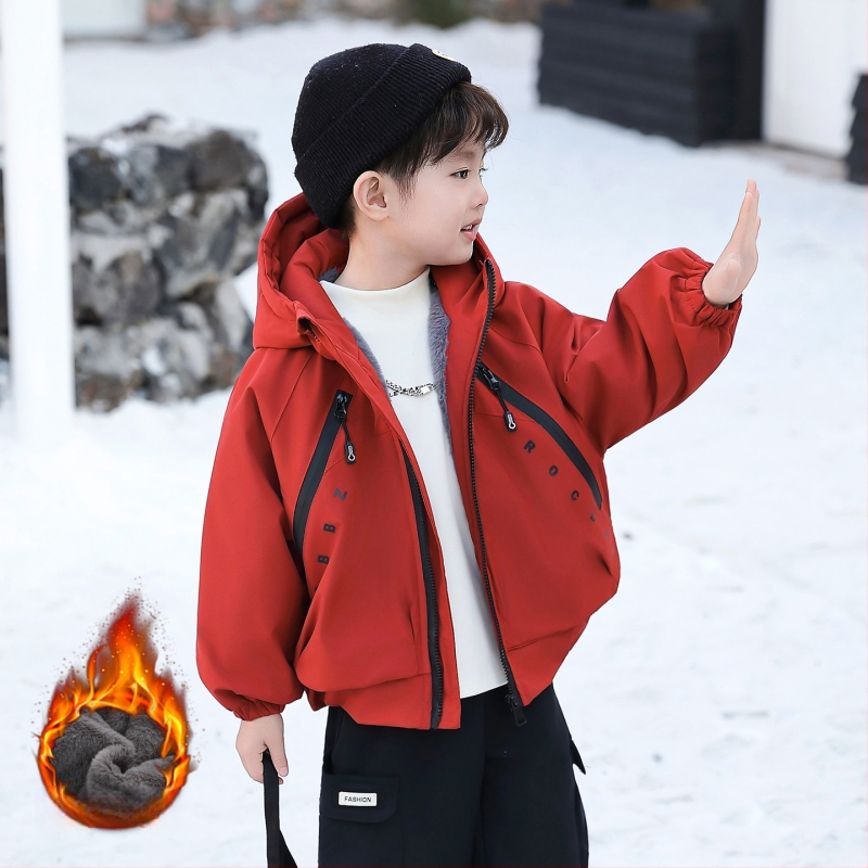 Jachetă de iarnă pentru copii: parka groasă, cu glugă, guler înalt, fermoar