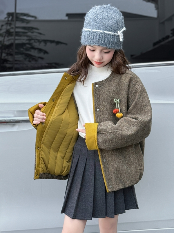 Geacă de iarnă pentru copii, cu panouri colorate, stil coreean, căptușeală groasă, închidere cu fermoar, fără glugă