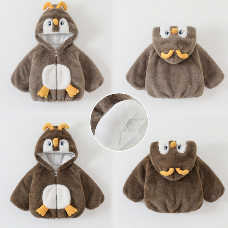 Jachetă pentru copii din bumbac cu glugă și căptușeală de fleece, unisex, model desen animat, iarnă 2025, 90% bumbac