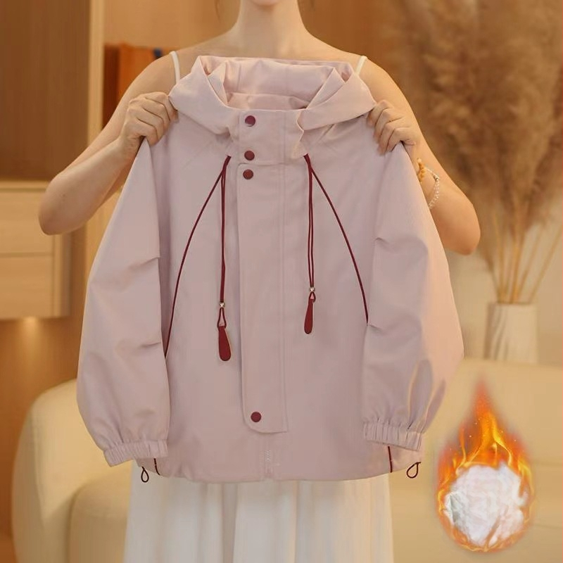 Jachetă pentru fetițe cu glugă, toamnă, protecție anti-vânt, fermoar, stil coreean, poliester