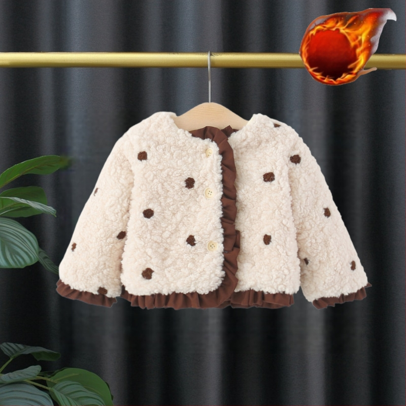Geacă de iarnă din fleece pentru fetițe, stil coreean, cu glugă, mâneci lungi, închidere cu nasturi, căptușeală 100% poliester, pentru 1–3 ani