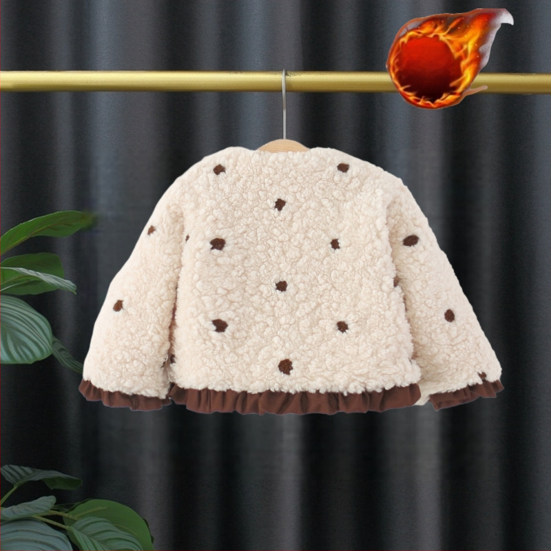 Geacă de iarnă din fleece pentru fetițe, stil coreean, cu glugă, mâneci lungi, închidere cu nasturi, căptușeală 100% poliester, pentru 1–3 ani