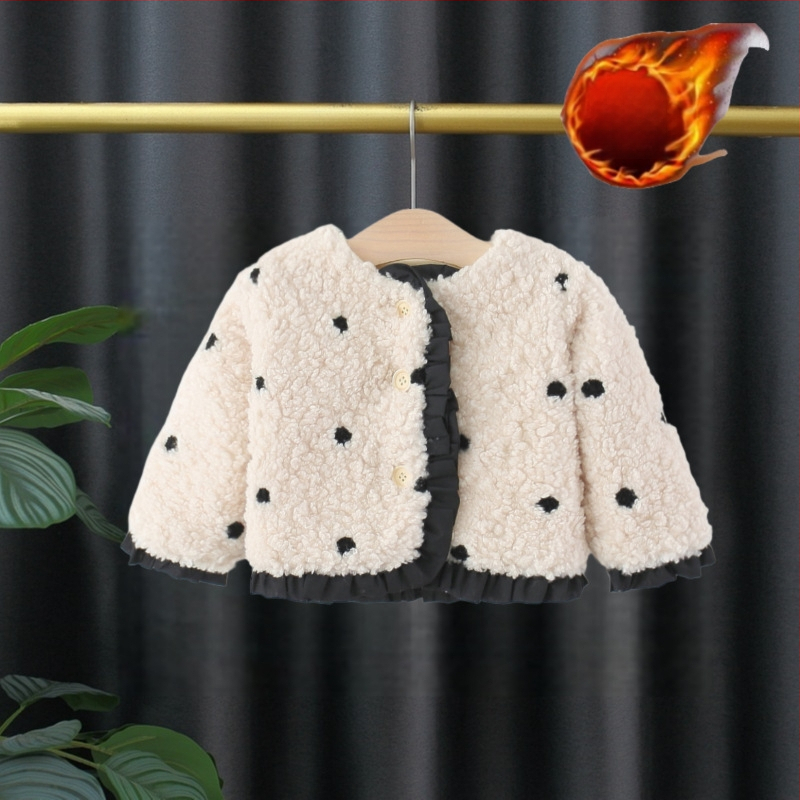 Geacă de iarnă din fleece pentru fetițe, stil coreean, cu glugă, mâneci lungi, închidere cu nasturi, căptușeală 100% poliester, pentru 1–3 ani