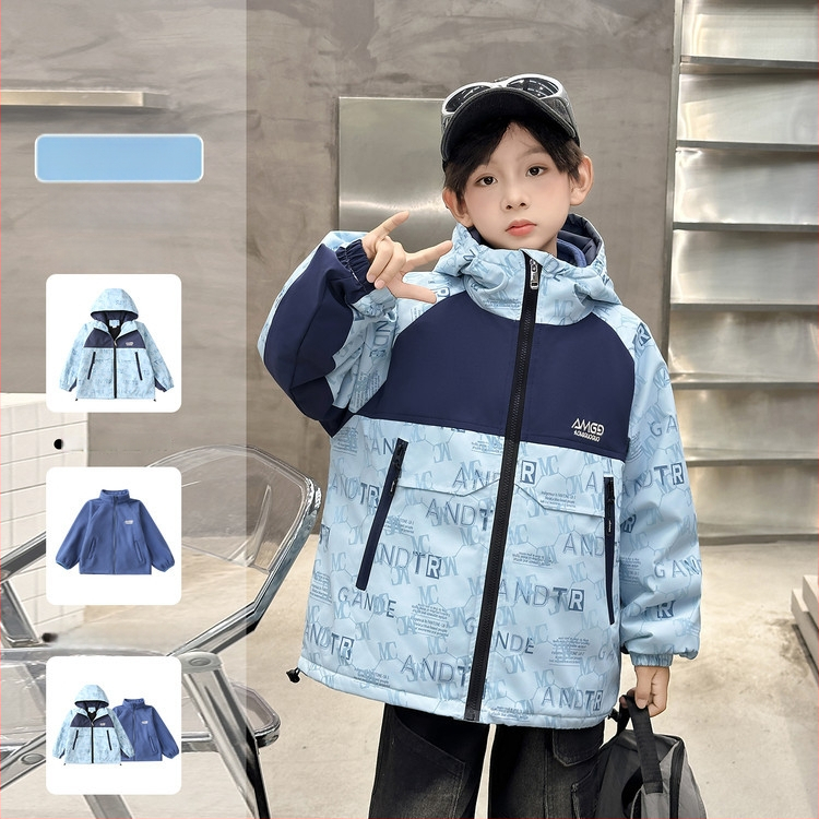 Geacă pentru băieți, 3‑în‑1, căptușită, cu căptușeală detașabilă, pentru iarnă și toamnă, UV rezistent, rezistent la vânt, fibră de acetat, potrivită pentru drumeții și camping