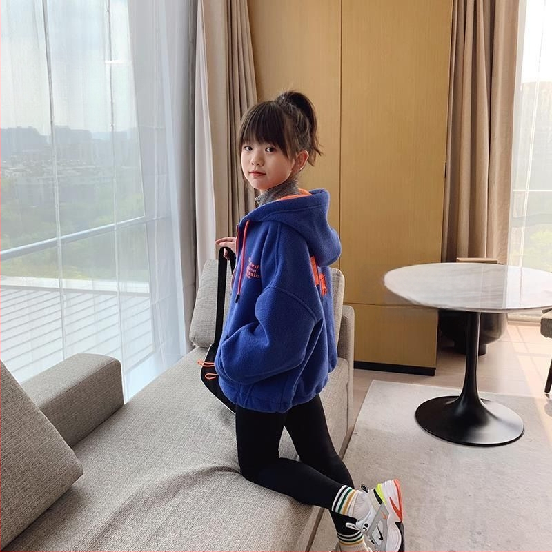 Jachetă din fleece pentru copii cu fermoar, căptușeală din poliester, model desen animat, iarnă groasă, 3–8 ani