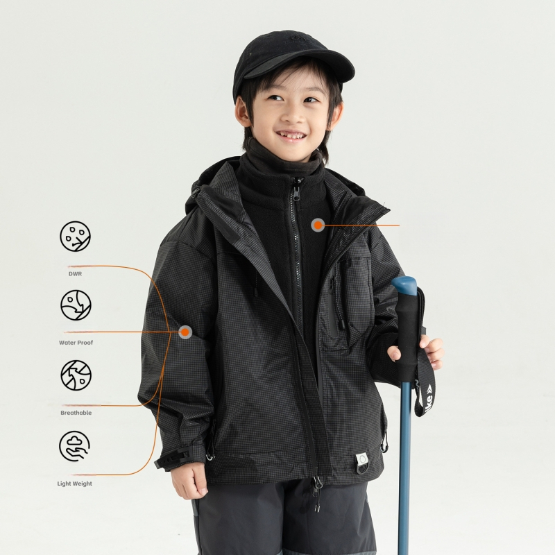Jachetă de iarnă pentru copii, impermeabilă și rezistentă la vânt, material principal: nylon 93% / poliester 7%, căptușeală poliester, grosime accentuată, pentru vârsta 3-8 ani, fermoar, glugă ne detașabilă