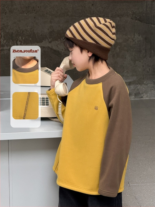 Tricou termic de bază pentru băieți, țesătură Derong, mâneci lungi, guler rotund, iarnă 2025, căldură groasă, 95,9% poliester, 4,1% spandex