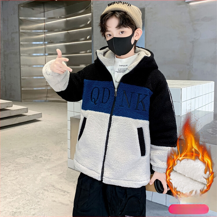 Palton pentru copii băieți cu căptușeală fleece, stil coreean, fermoar, material gros