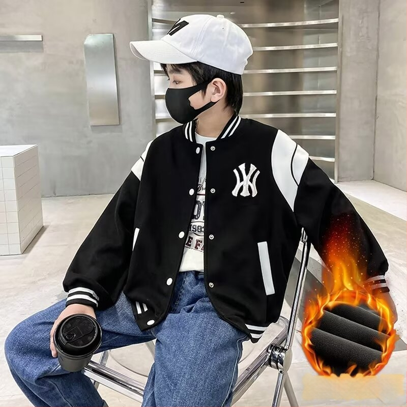 Geacă de iarnă pentru copii, căptușită cu polar, exterior din poliester, guler înalt, stil koreean