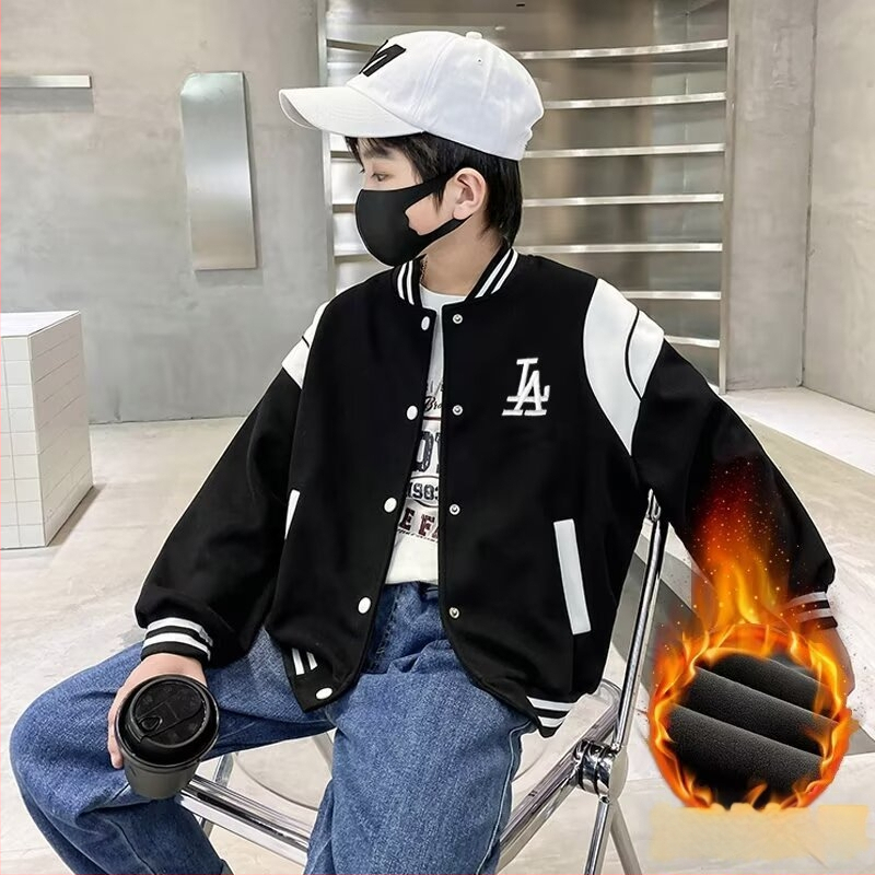 Geacă de iarnă pentru copii, căptușită cu polar, exterior din poliester, guler înalt, stil koreean