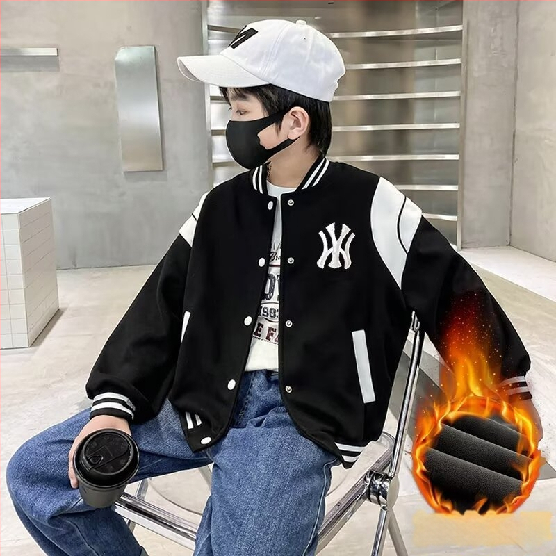 Geacă de iarnă pentru copii, căptușită cu polar, exterior din poliester, guler înalt, stil koreean