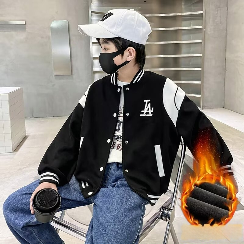 Geacă de iarnă pentru copii, căptușită cu polar, exterior din poliester, guler înalt, stil koreean