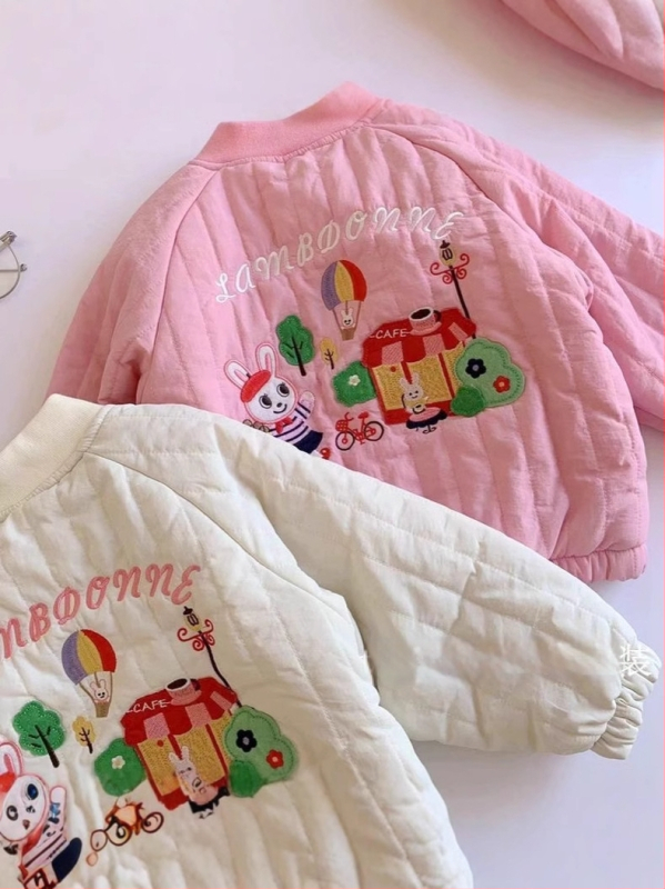 Jachetă de iarnă pentru copii, stil coreean, căptușită cu fleece, închidere cu fermoar, fără glugă, pentru fete 3-8 ani