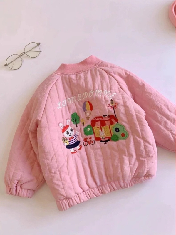 Jachetă de iarnă pentru copii, stil coreean, căptușită cu fleece, închidere cu fermoar, fără glugă, pentru fete 3-8 ani