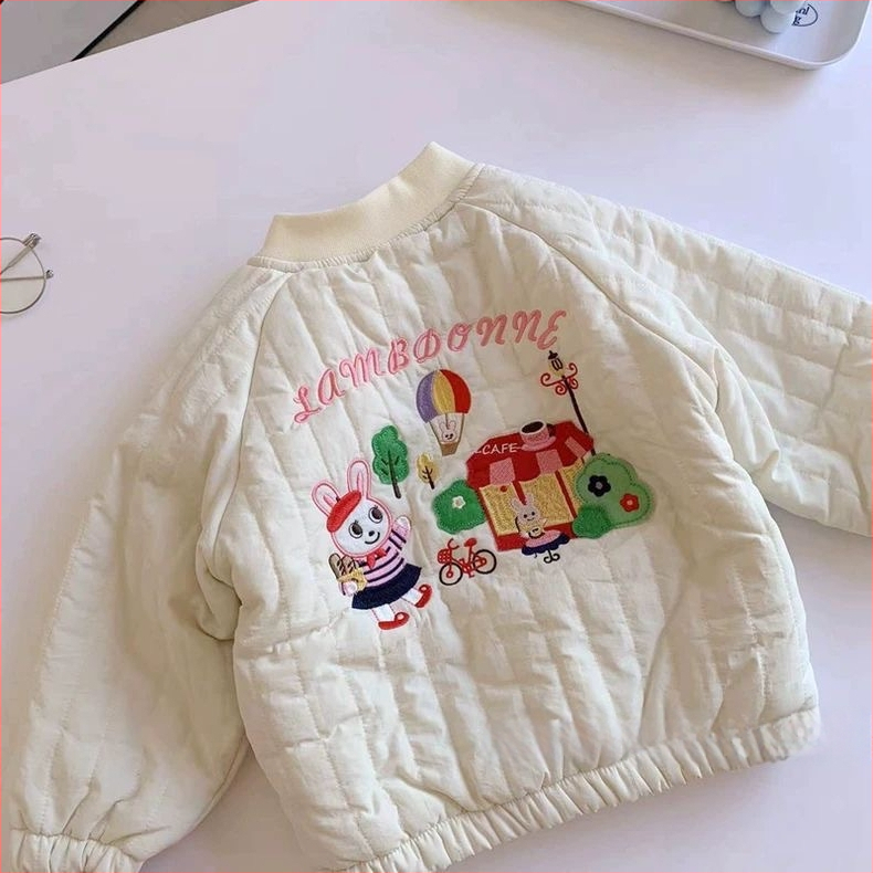 Jachetă de iarnă pentru copii, stil coreean, căptușită cu fleece, închidere cu fermoar, fără glugă, pentru fete 3-8 ani