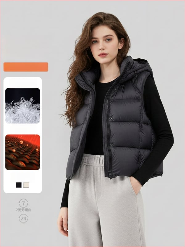 Moteriška gobtuvinė pūkų liemenė, užpildas iš žąsų pūkų, išorė: nailonas, užtrauktukas, įprasta ilgis