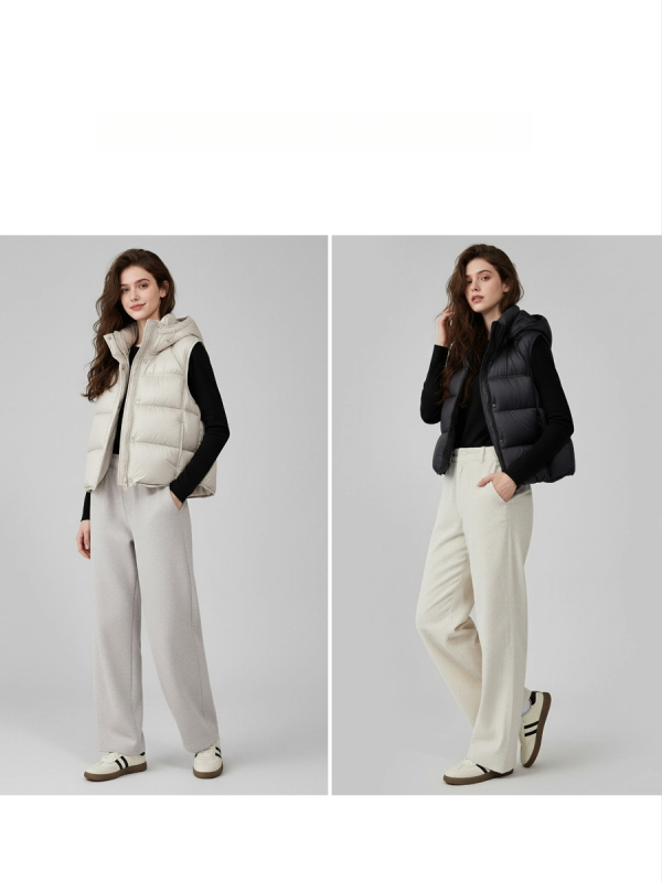 Moteriška gobtuvinė pūkų liemenė, užpildas iš žąsų pūkų, išorė: nailonas, užtrauktukas, įprasta ilgis