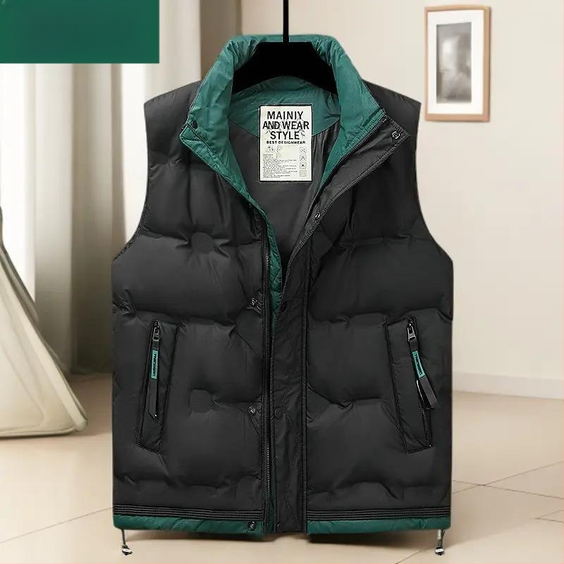 Vunena vesta od bijelog patčinog perja, unisex, stojeći ovratnik, dizajn blok boja, širok kroj, topao za jesen i zimu