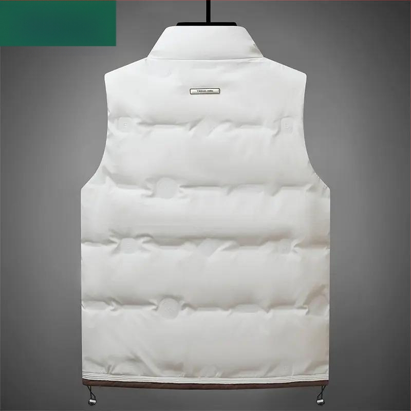 Vunena vesta od bijelog patčinog perja, unisex, stojeći ovratnik, dizajn blok boja, širok kroj, topao za jesen i zimu