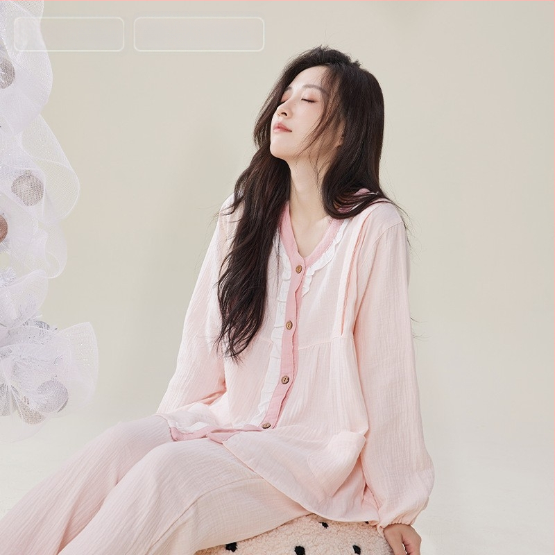 Postpartum szoptatós ruha szett, 100% pamutból, kétszálú pamutfonal, szoptatási nyílás, hosszú ujjú, nadrágos, légies és nedvességelnyelő