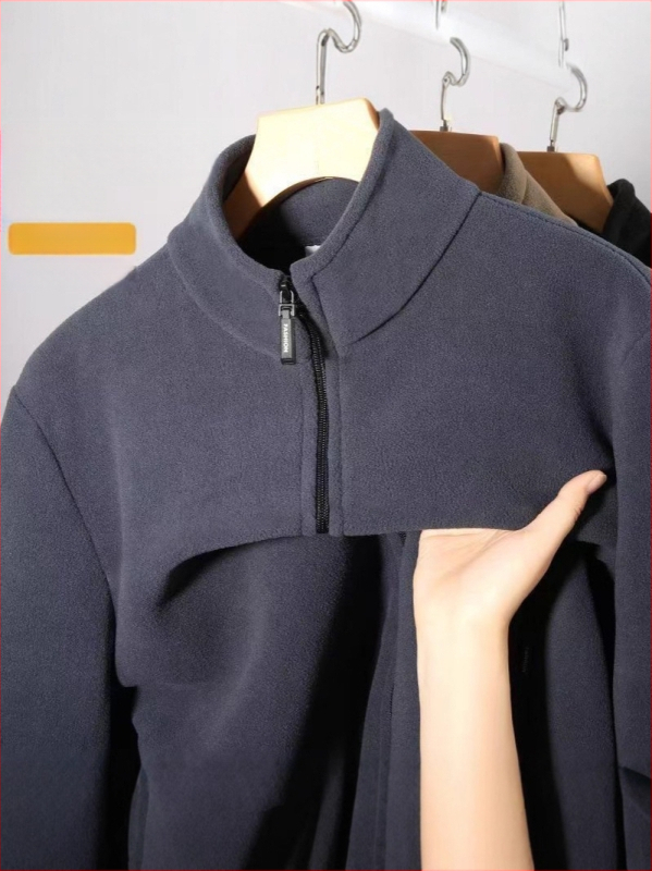 Nova debela muška jakna za jesen-zimu s flis podstavom, casual stil sa stojećim ovratnikom, kardigan-stil vanjske odjeće