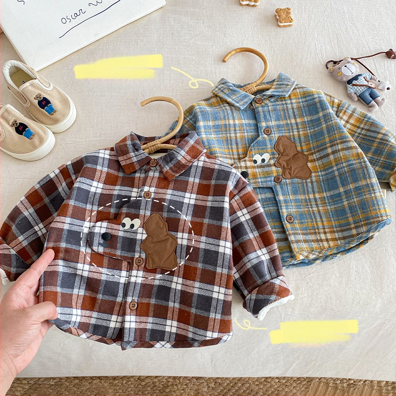 Cămașă în carouri din bumbac pentru băieți, stil coreean, iarnă, 3–8 ani, AY706
